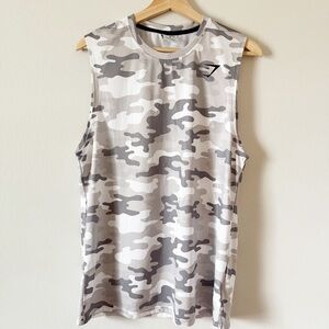 Gymshark Men’s Gray White Camouflage Athletic Sleeveless Tank Top Medium